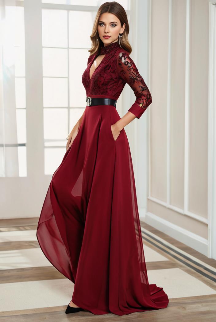 3 4 sleeve sheer sequin stripe high low hem evening dress 129735