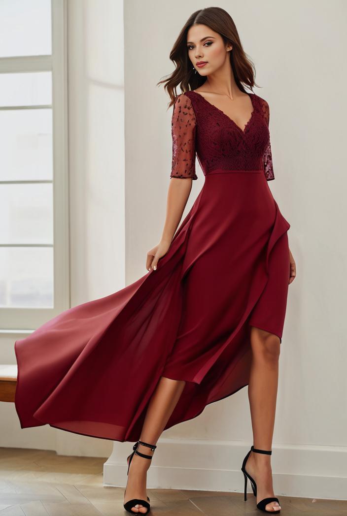 3 4 sleeve sheer sequin stripe high low hem evening dress 129738