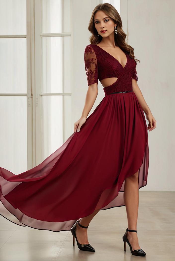 3 4 sleeve sheer sequin stripe high low hem evening dress 129739