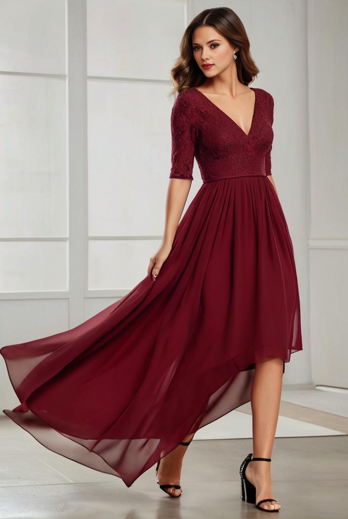 3 4 sleeve sheer sequin stripe high low hem evening dress 129740