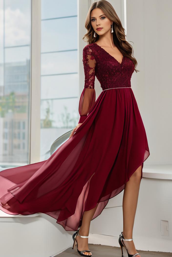3 4 sleeve sheer sequin stripe high low hem evening dress 129741