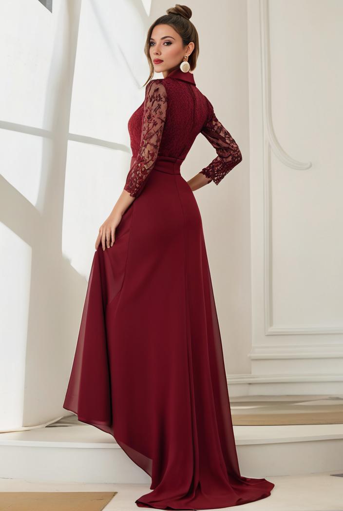 3 4 sleeve sheer sequin stripe high low hem evening dress 129749