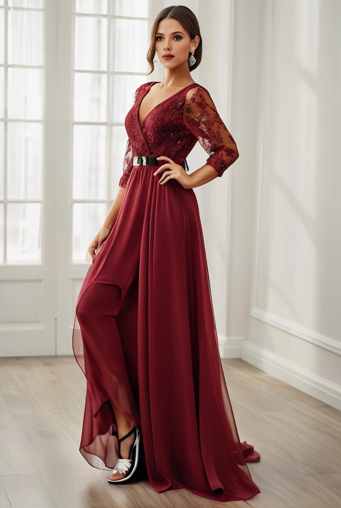 3 4 sleeve sheer sequin stripe high low hem evening dress 129750