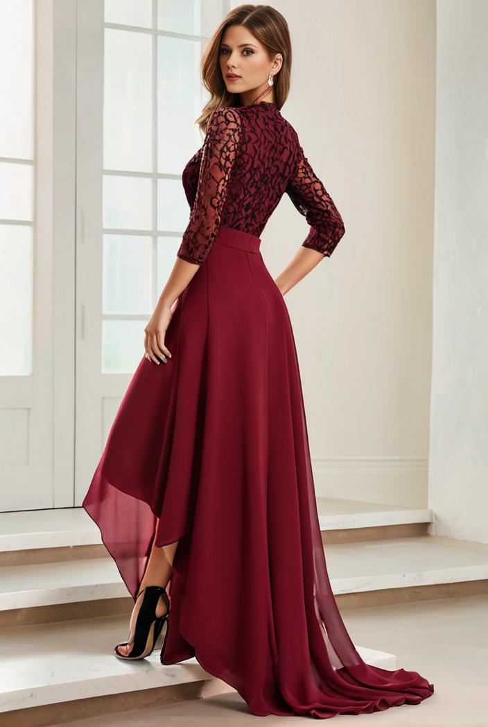 3 4 sleeve sheer sequin stripe high low hem evening dress 129752