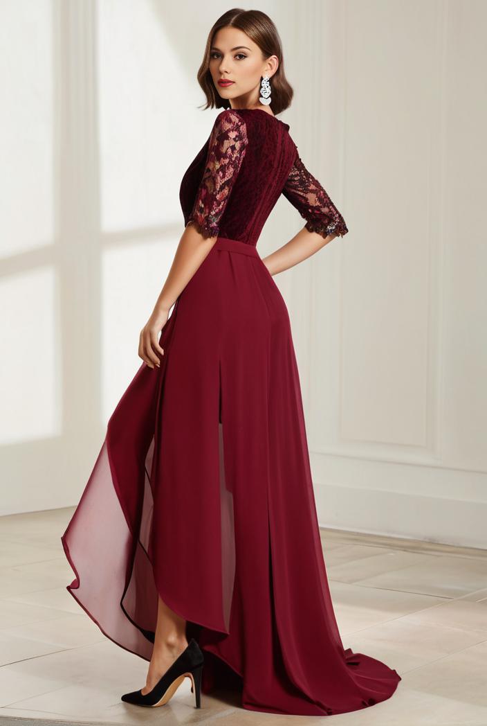 3 4 sleeve sheer sequin stripe high low hem evening dress 129753