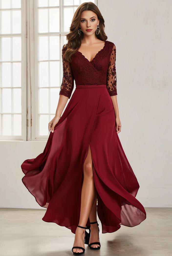 3 4 sleeve sheer sequin stripe high low hem evening dress 129763