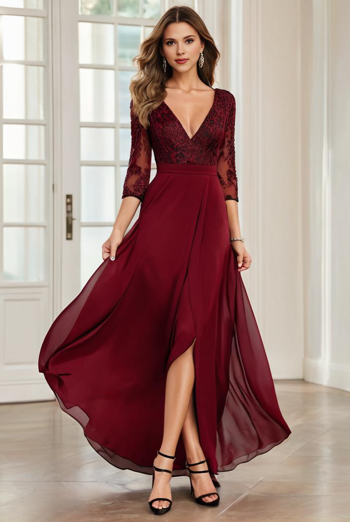 3 4 sleeve sheer sequin stripe high low hem evening dress 129768
