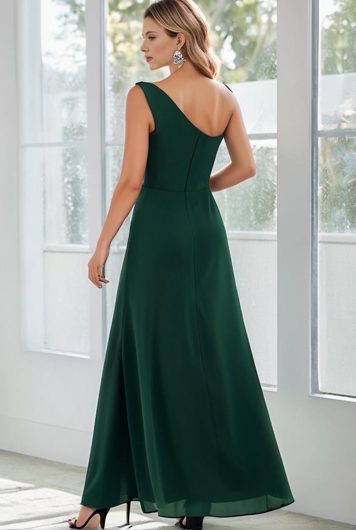 flowy chiffon one shoulder with three straps bridesmaid dress 142291