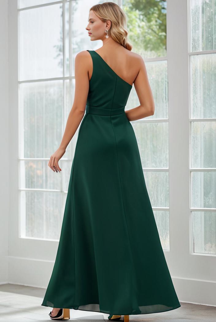 flowy chiffon one shoulder with three straps bridesmaid dress 142293