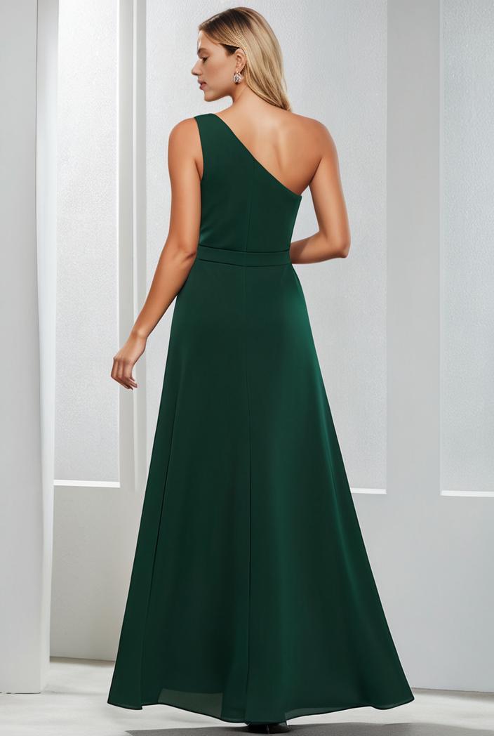 flowy chiffon one shoulder with three straps bridesmaid dress 142294