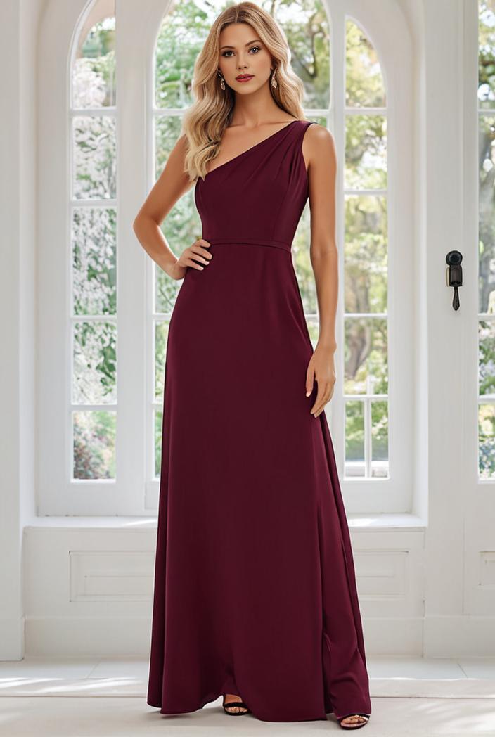 flowy chiffon one shoulder with three straps bridesmaid dress 142343