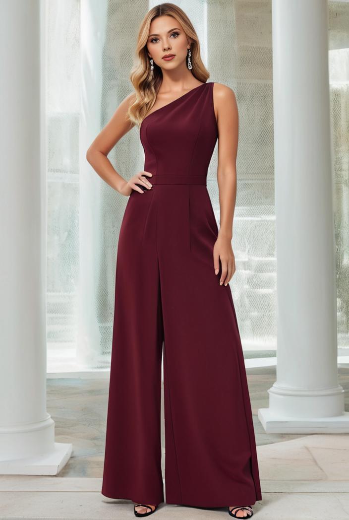 flowy chiffon one shoulder with three straps bridesmaid dress 142344
