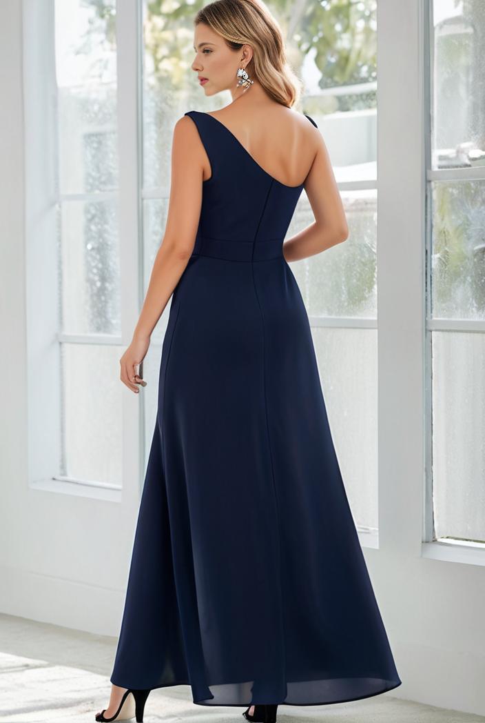 flowy chiffon one shoulder with three straps bridesmaid dress 142347