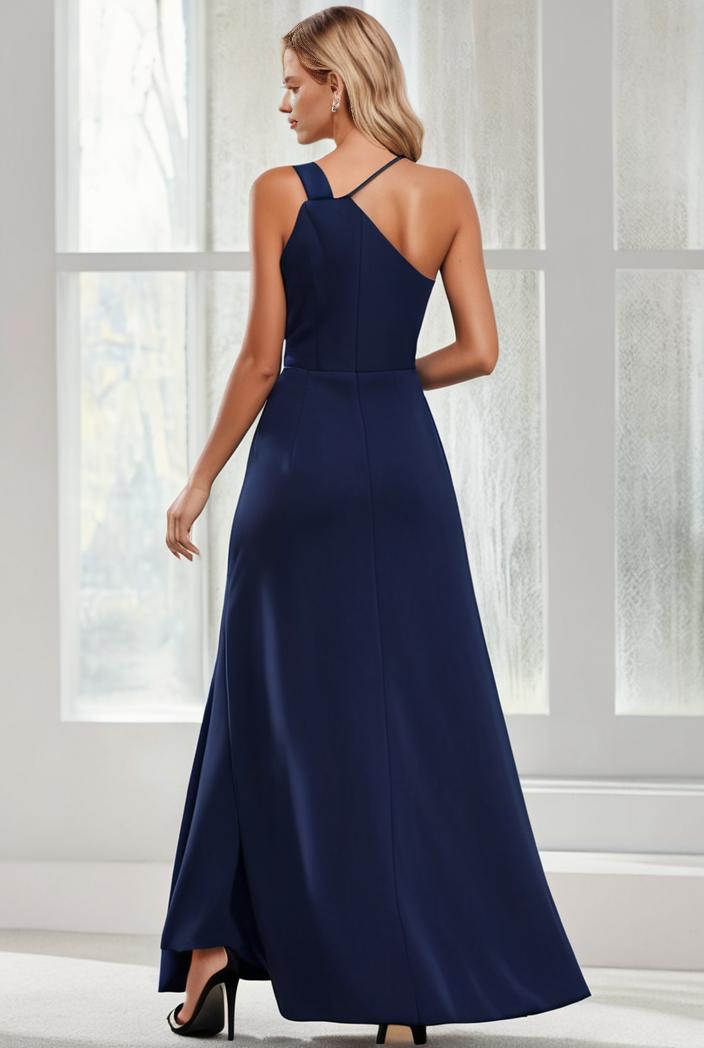 flowy chiffon one shoulder with three straps bridesmaid dress 142352