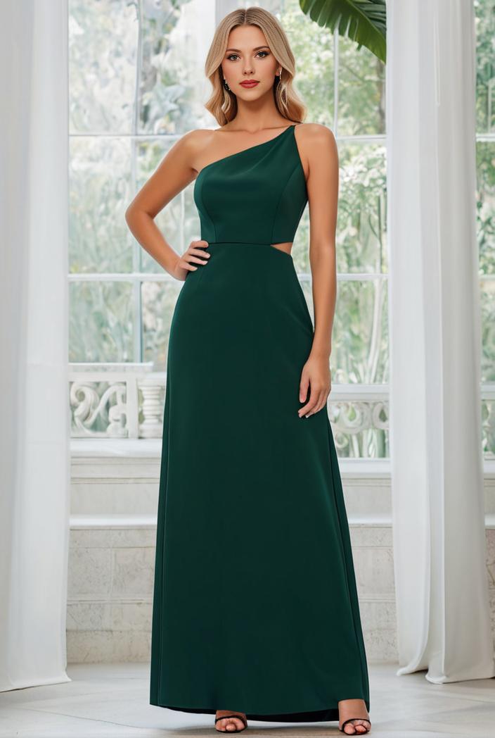 flowy chiffon one shoulder with three straps bridesmaid dress 142365