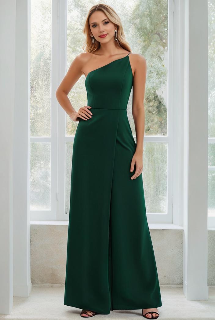 flowy chiffon one shoulder with three straps bridesmaid dress 142366