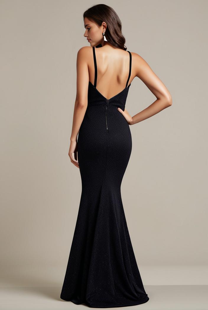 glitter spaghetti strap u veck open back bodycon stretchy evening dress 142745