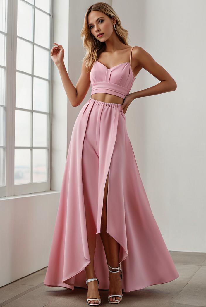 pleated v neck spaghetti strap high slit bridesmaid dress 148449