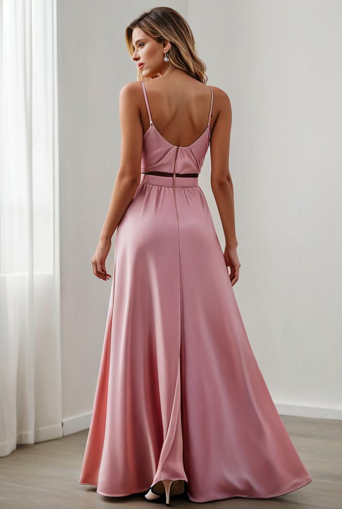 pleated v neck spaghetti strap high slit bridesmaid dress 148497