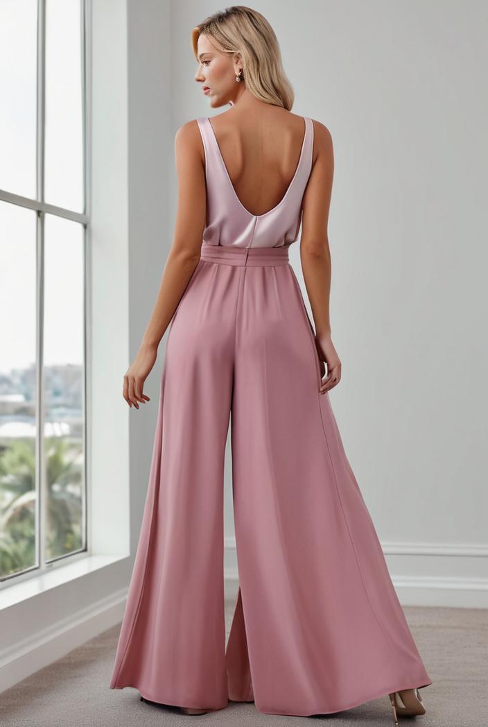 pleated v neck spaghetti strap high slit bridesmaid dress 148504