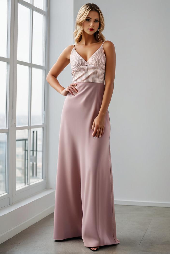 pleated v neck spaghetti strap high slit bridesmaid dress 148525