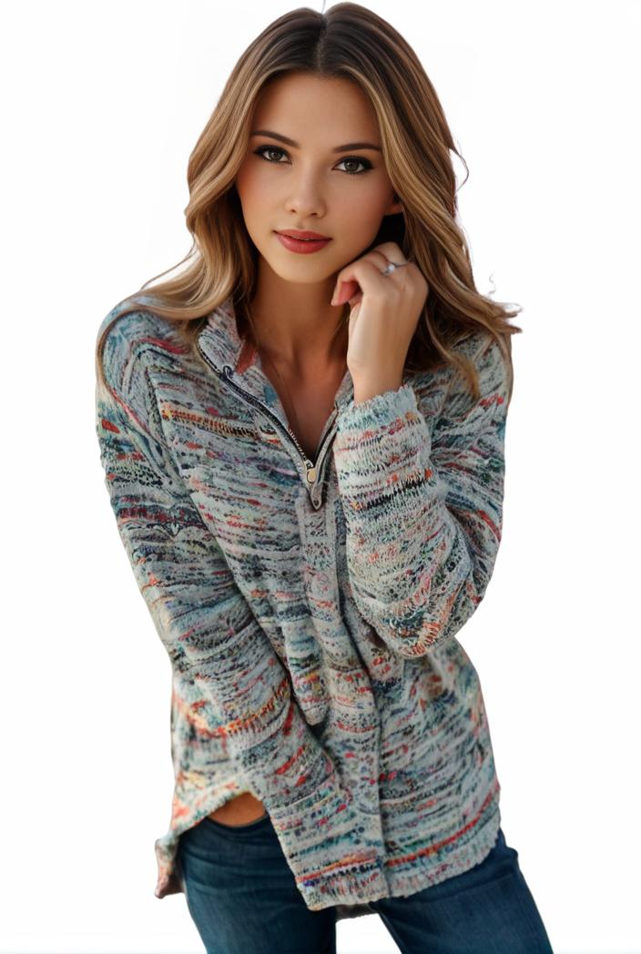 plus size casual sweatshirt women s plus geometric print long sleeve round neck half zipper slight stretch pullover top 149073