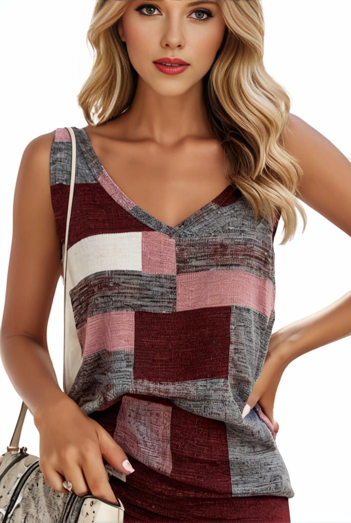 plus size casual tank top women s plus patchwork print medium stretch henley tank top 149393