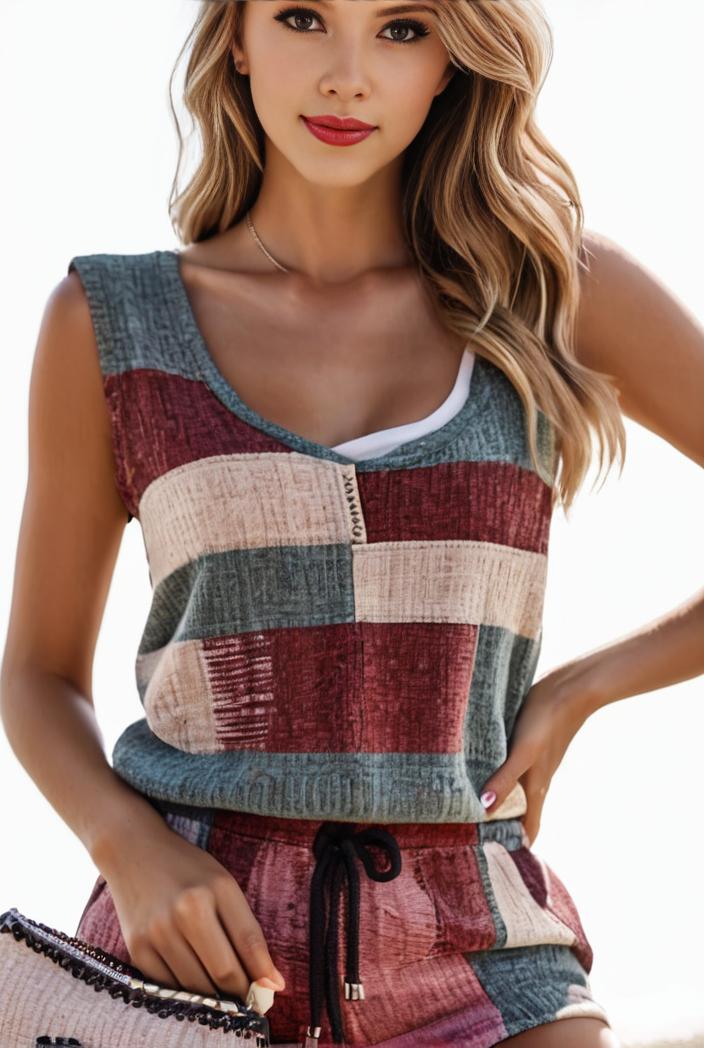 plus size casual tank top women s plus patchwork print medium stretch henley tank top 149400