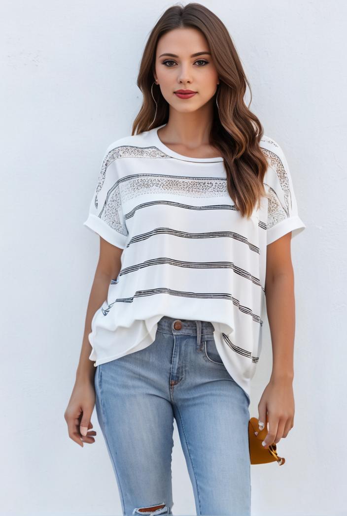 v neck thin loose plaid short sleeved blouse 119948