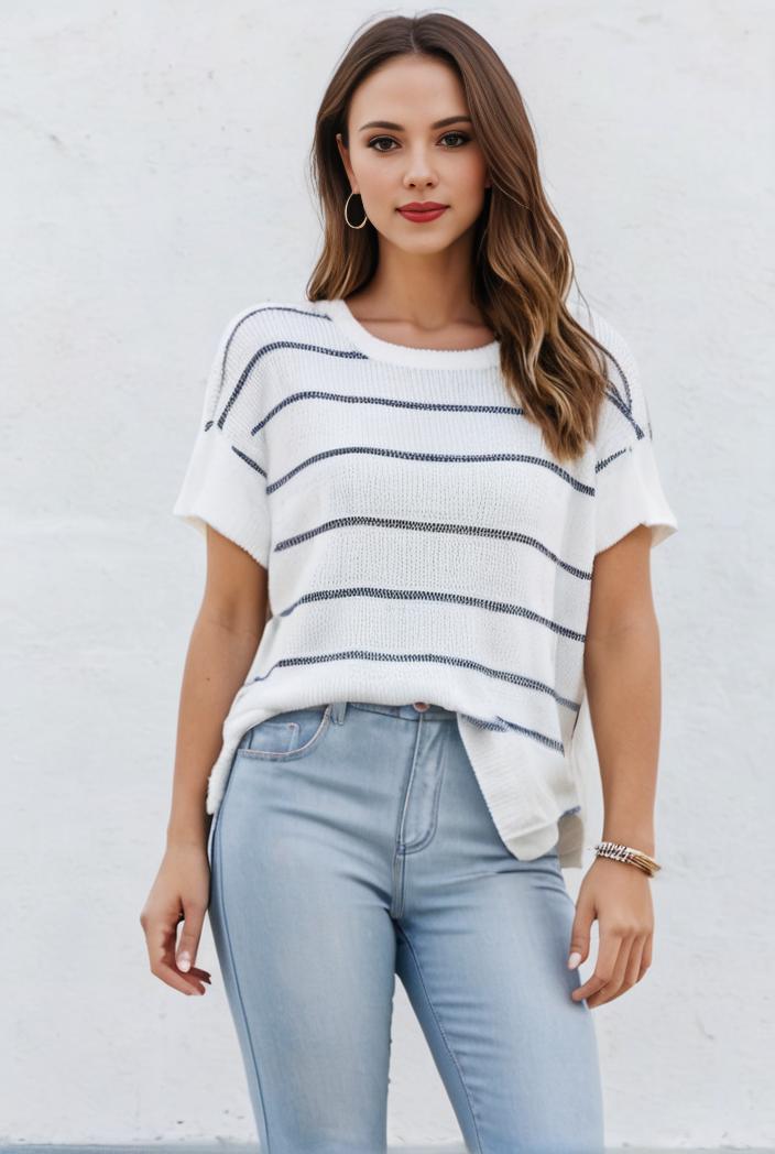 v neck thin loose plaid short sleeved blouse 119952
