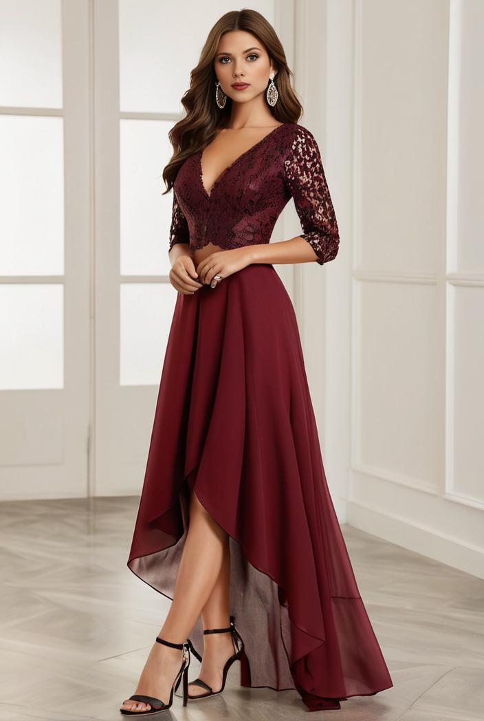 3 4 sleeve sheer sequin stripe high low hem evening dress 123601