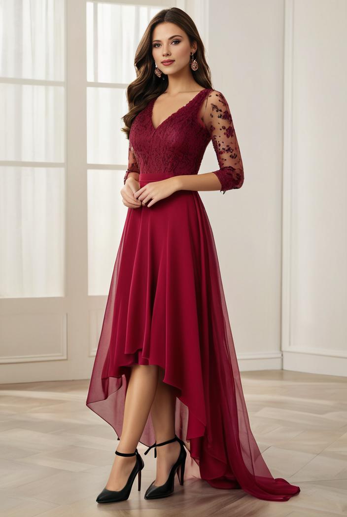 3 4 sleeve sheer sequin stripe high low hem evening dress 123607