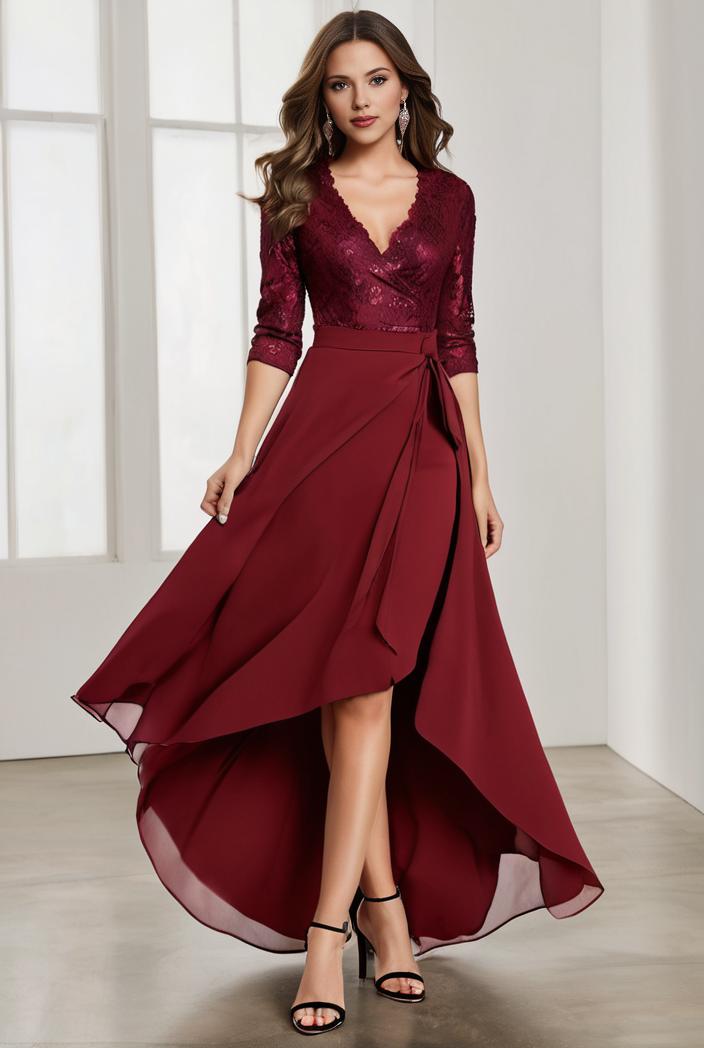 3 4 sleeve sheer sequin stripe high low hem evening dress 123618