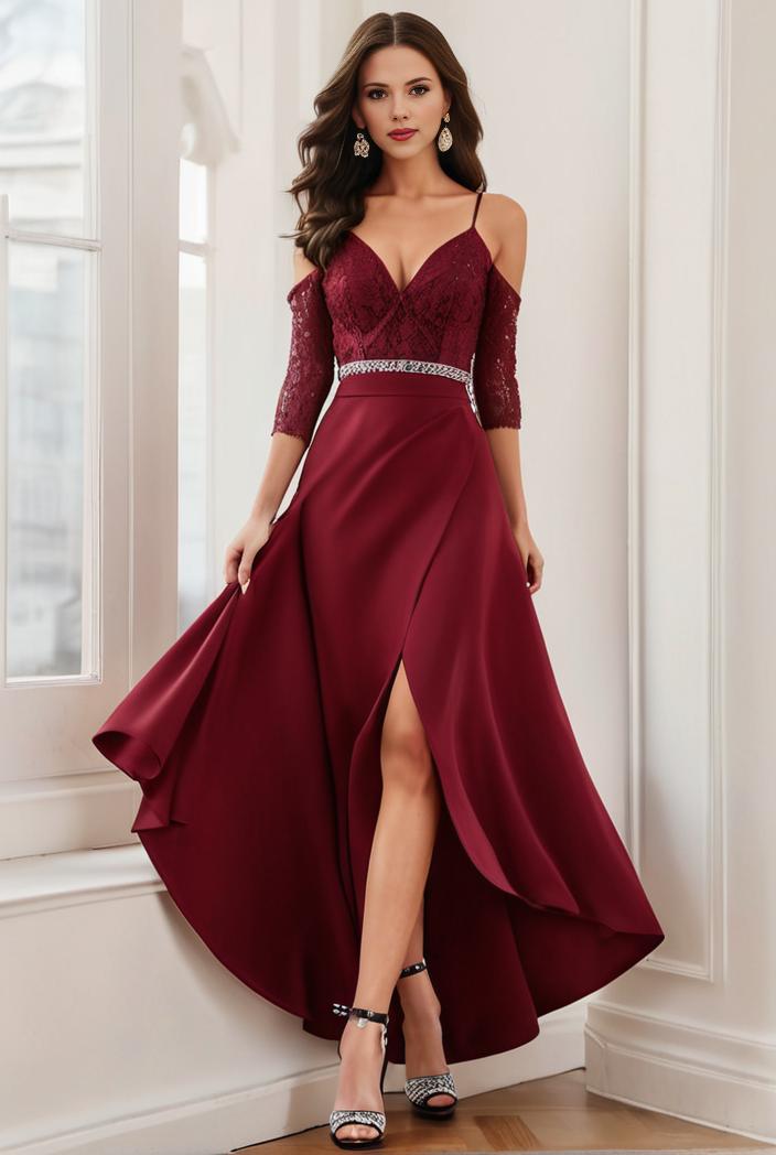 3 4 sleeve sheer sequin stripe high low hem evening dress 123619