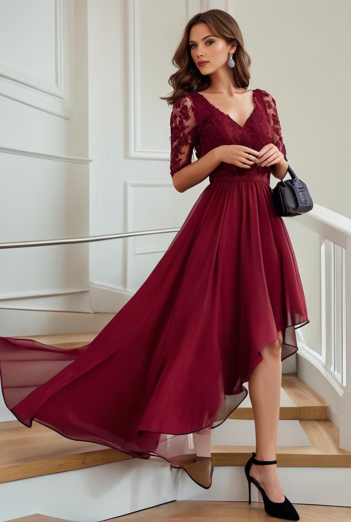 3 4 sleeve sheer sequin stripe high low hem evening dress 123635