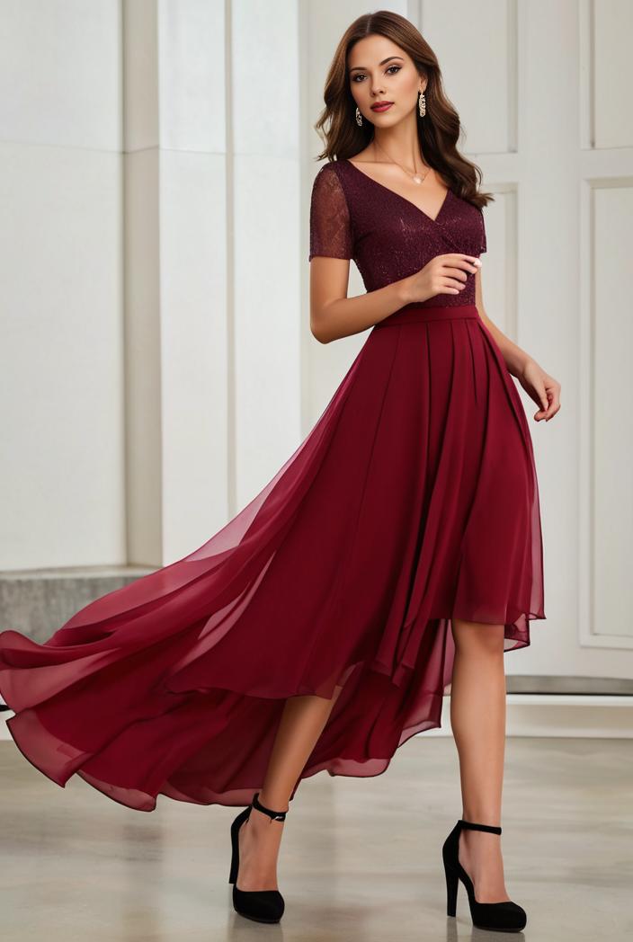 3 4 sleeve sheer sequin stripe high low hem evening dress 123639