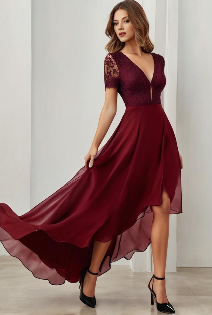 3 4 sleeve sheer sequin stripe high low hem evening dress 123640