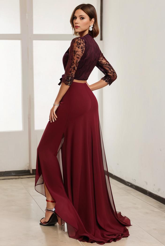 3 4 sleeve sheer sequin stripe high low hem evening dress 123641