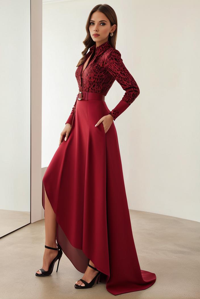 3 4 sleeve sheer sequin stripe high low hem evening dress 123644