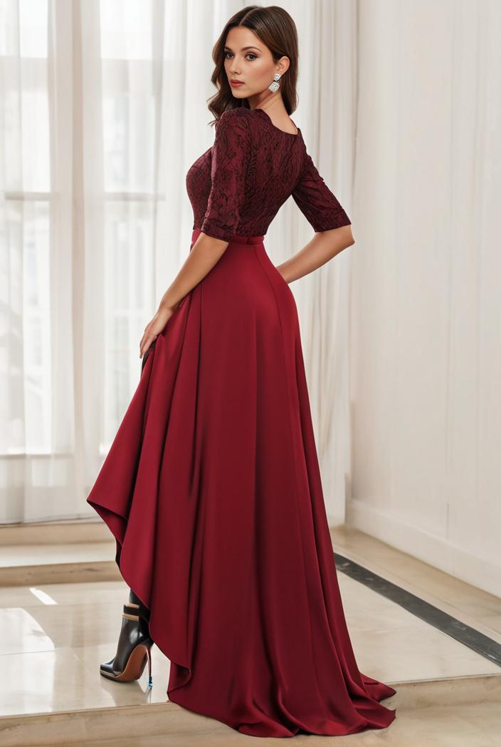 3 4 sleeve sheer sequin stripe high low hem evening dress 123645