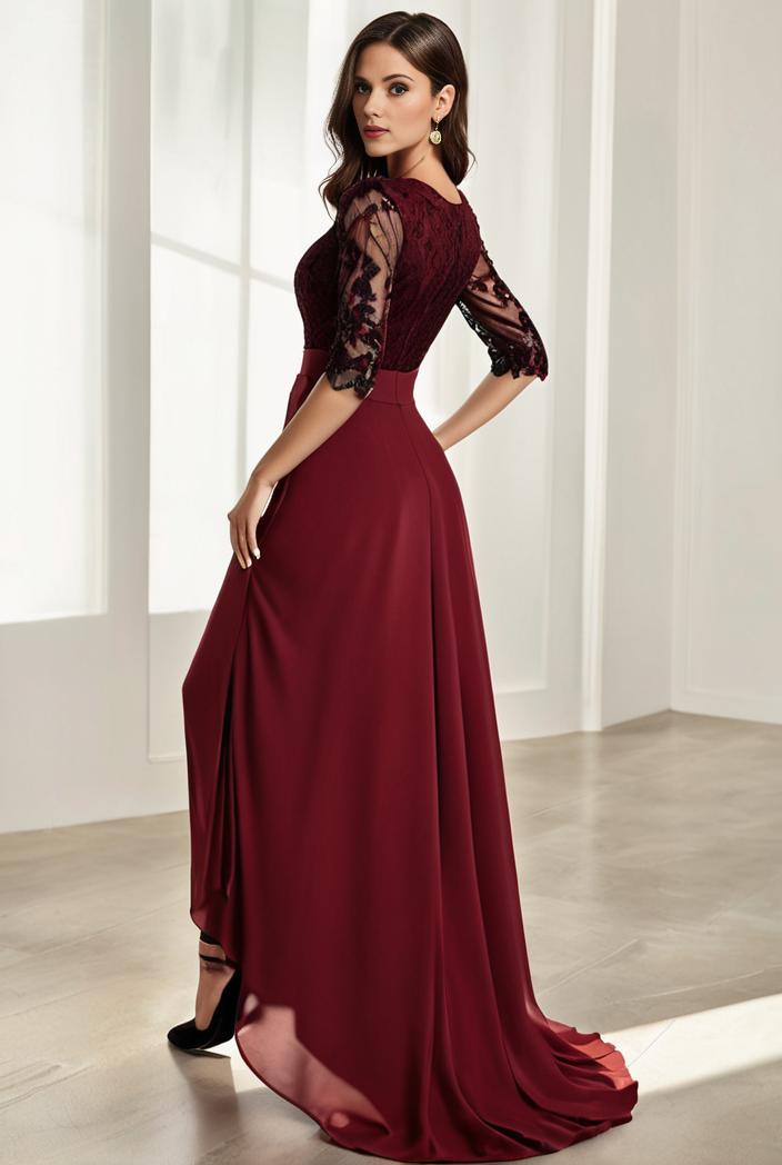 3 4 sleeve sheer sequin stripe high low hem evening dress 123646