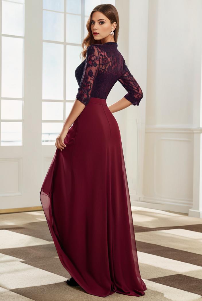 3 4 sleeve sheer sequin stripe high low hem evening dress 123648