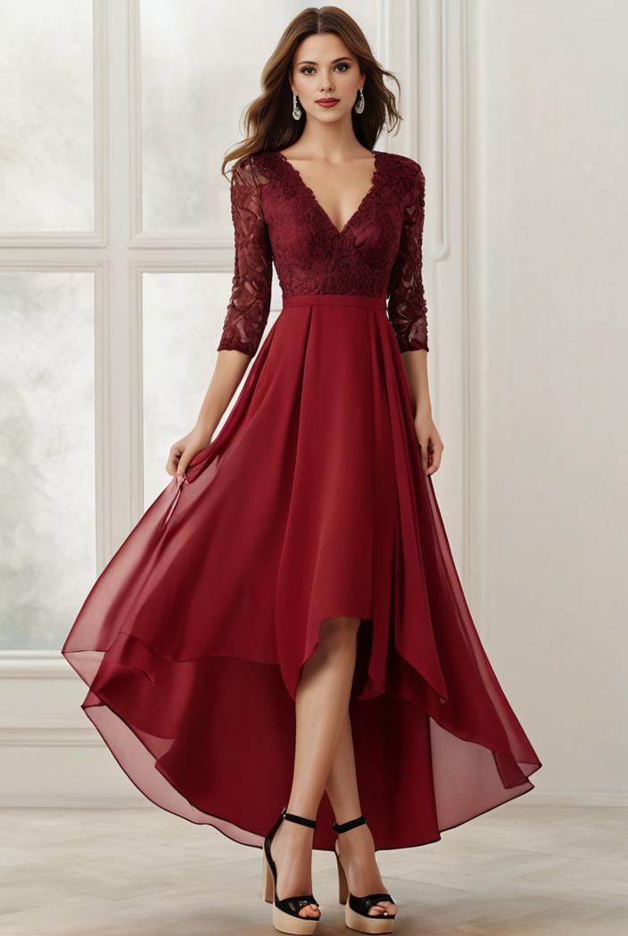 3 4 sleeve sheer sequin stripe high low hem evening dress 123661