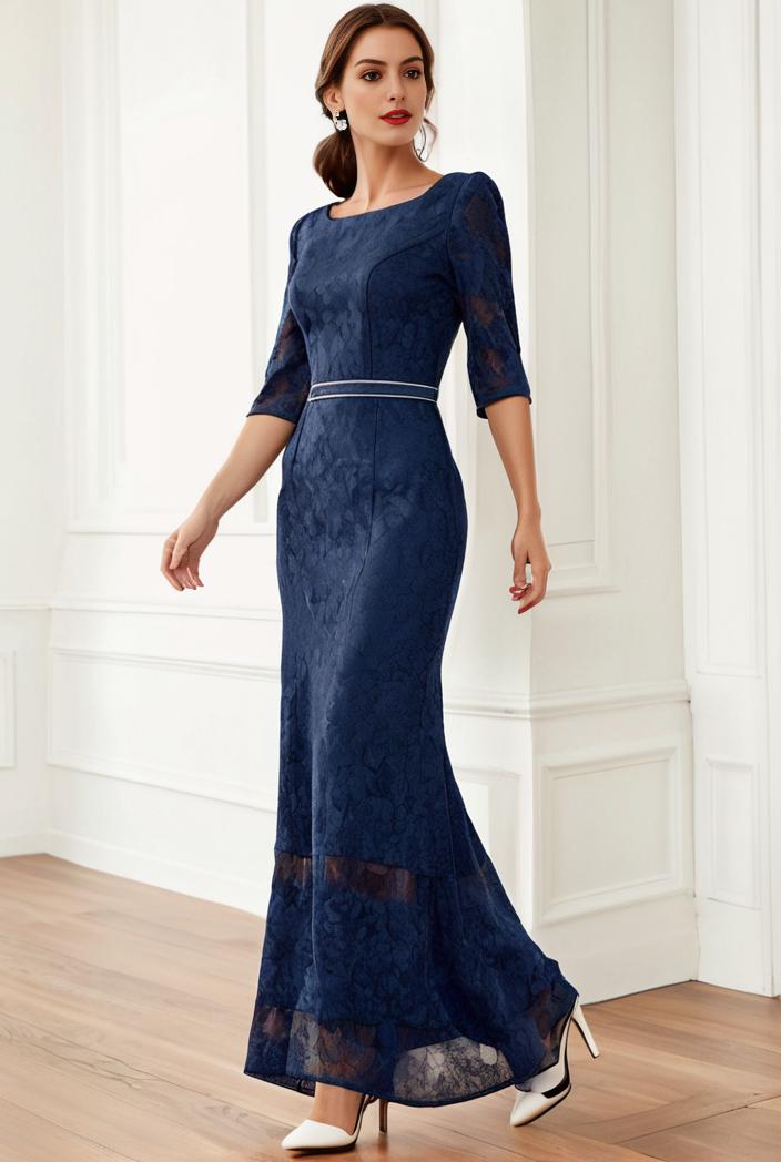 3 4 sleeve bodycon plunging back sequin evening dress 132165