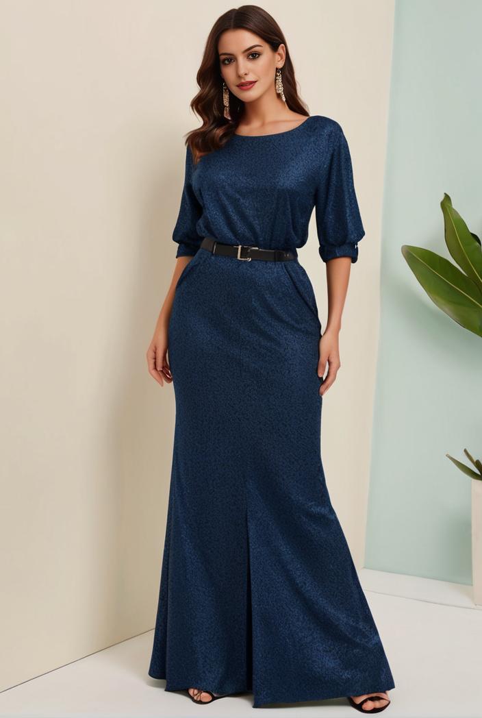 3 4 sleeve bodycon plunging back sequin evening dress 132166