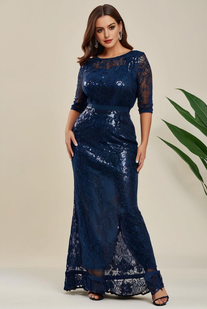 3 4 sleeve bodycon plunging back sequin evening dress 132169