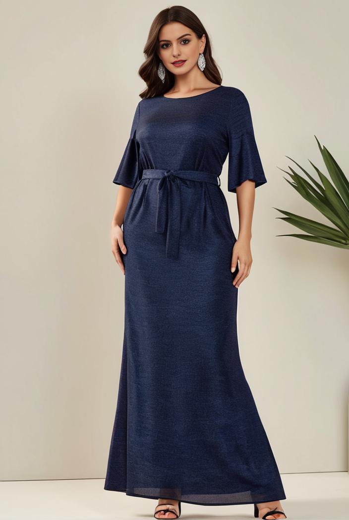 3 4 sleeve bodycon plunging back sequin evening dress 132173