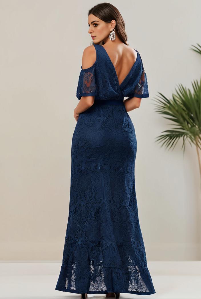 3 4 sleeve bodycon plunging back sequin evening dress 132184