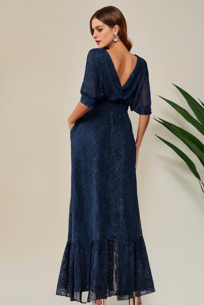 3 4 sleeve bodycon plunging back sequin evening dress 132185