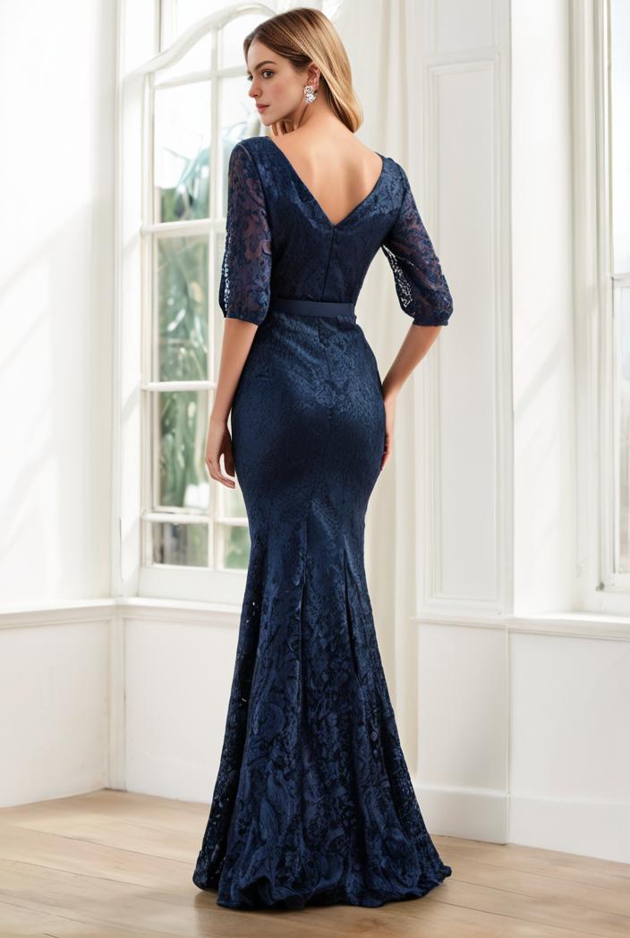 3 4 sleeve bodycon plunging back sequin evening dress 132194